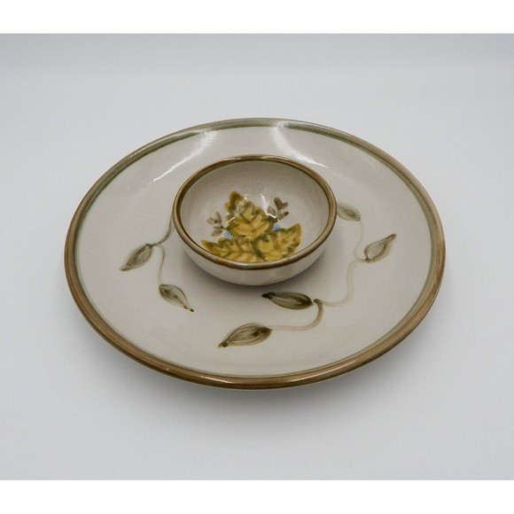 John B Taylor Ceramics Leaf Chip Dip Salsa Pottery 12" Round Serving Platter USA - Picture 4 of 10
